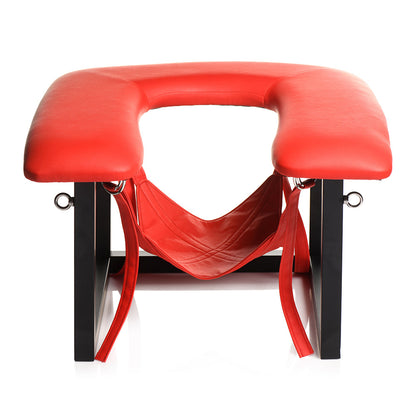Master Series Face Rider Queening Chair – Red Vegan Leather Stool with Removable Head Sling