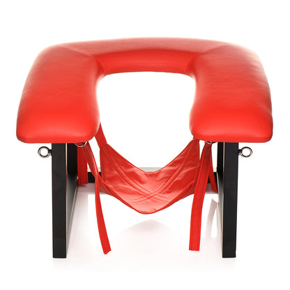 Master Series Face Rider Queening Chair – Red Vegan Leather Stool with Removable Head Sling