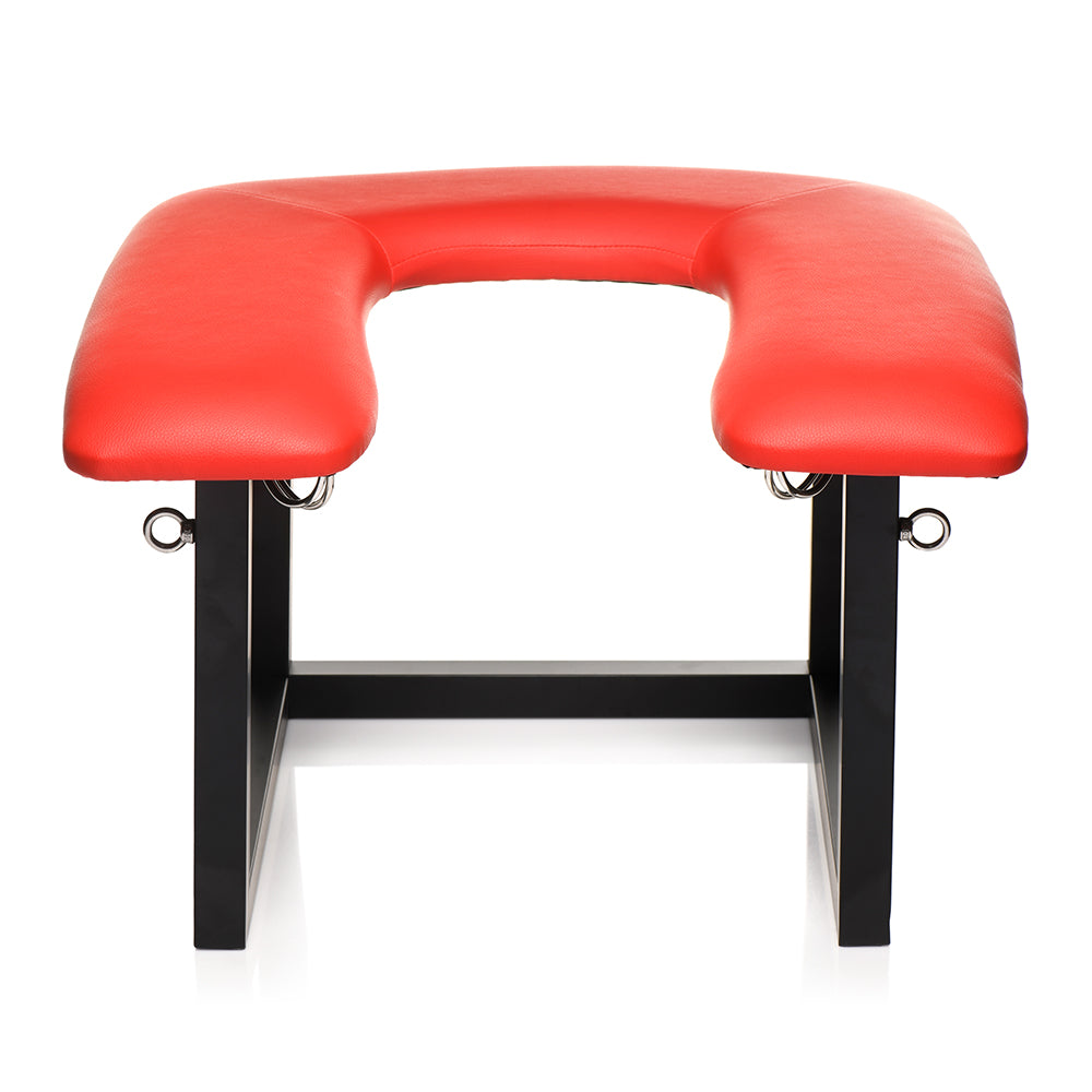 Master Series Face Rider Queening Chair – Red Vegan Leather Stool with Removable Head Sling