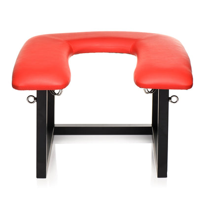 Master Series Face Rider Queening Chair – Red Vegan Leather Stool with Removable Head Sling