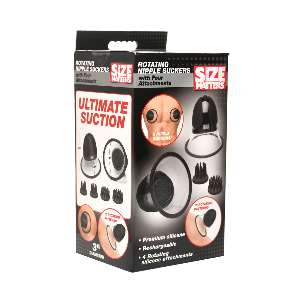 Size Matters 10X Rotating Silicone Nipple Suckers with 4 Attachments – Black