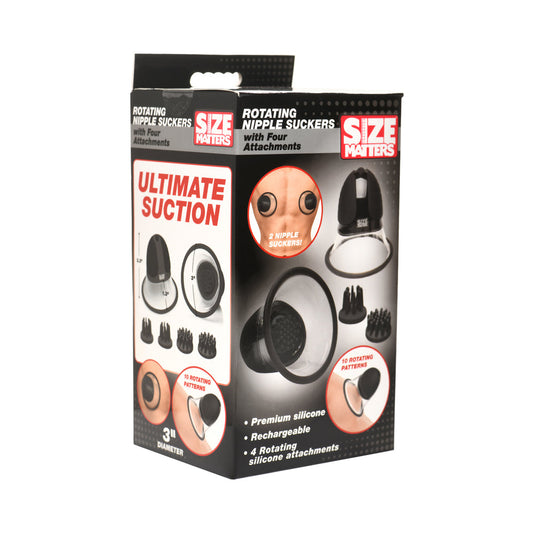 Size Matters 10X Rotating Silicone Nipple Suckers with 4 Attachments – Black