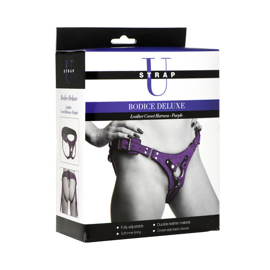 XR Brands Strap U Bodice Deluxe Leather Corset Harness – Purple