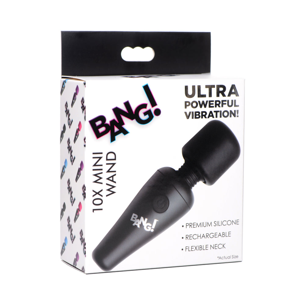 BANG! 10X Vibrating Mini Silicone Wand – Powerful Black Travel Wand