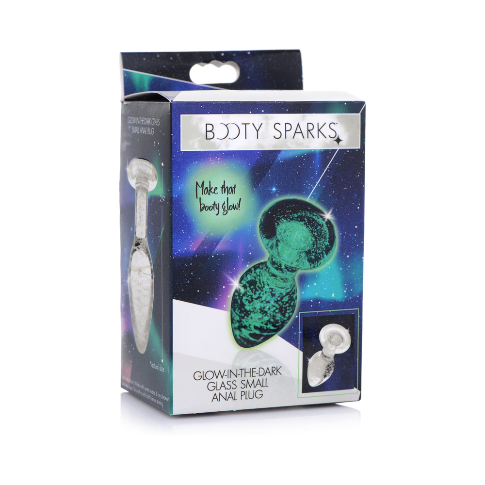 XR Brands Booty Sparks Glow-in-the-Dark Glass Anal Plug – Small, Clear