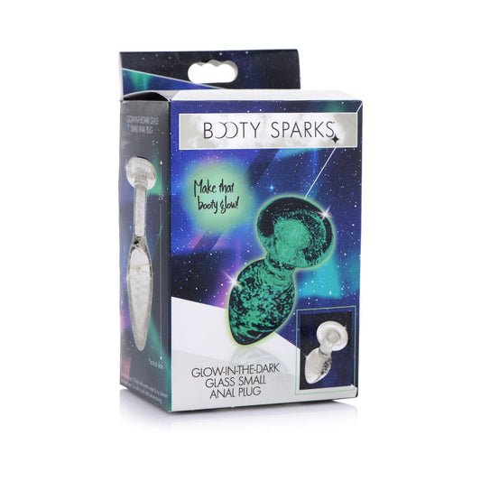 XR Brands Booty Sparks Glow-in-the-Dark Glass Anal Plug – Small, Clear