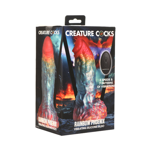 Creature Cocks Rainbow Phoenix Vibrating Silicone Dildo – Multi-Function with Suction Base
