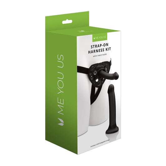 Me You Us Strap-On Harness Kit with 6 in. and 8 in. Dildos – Black