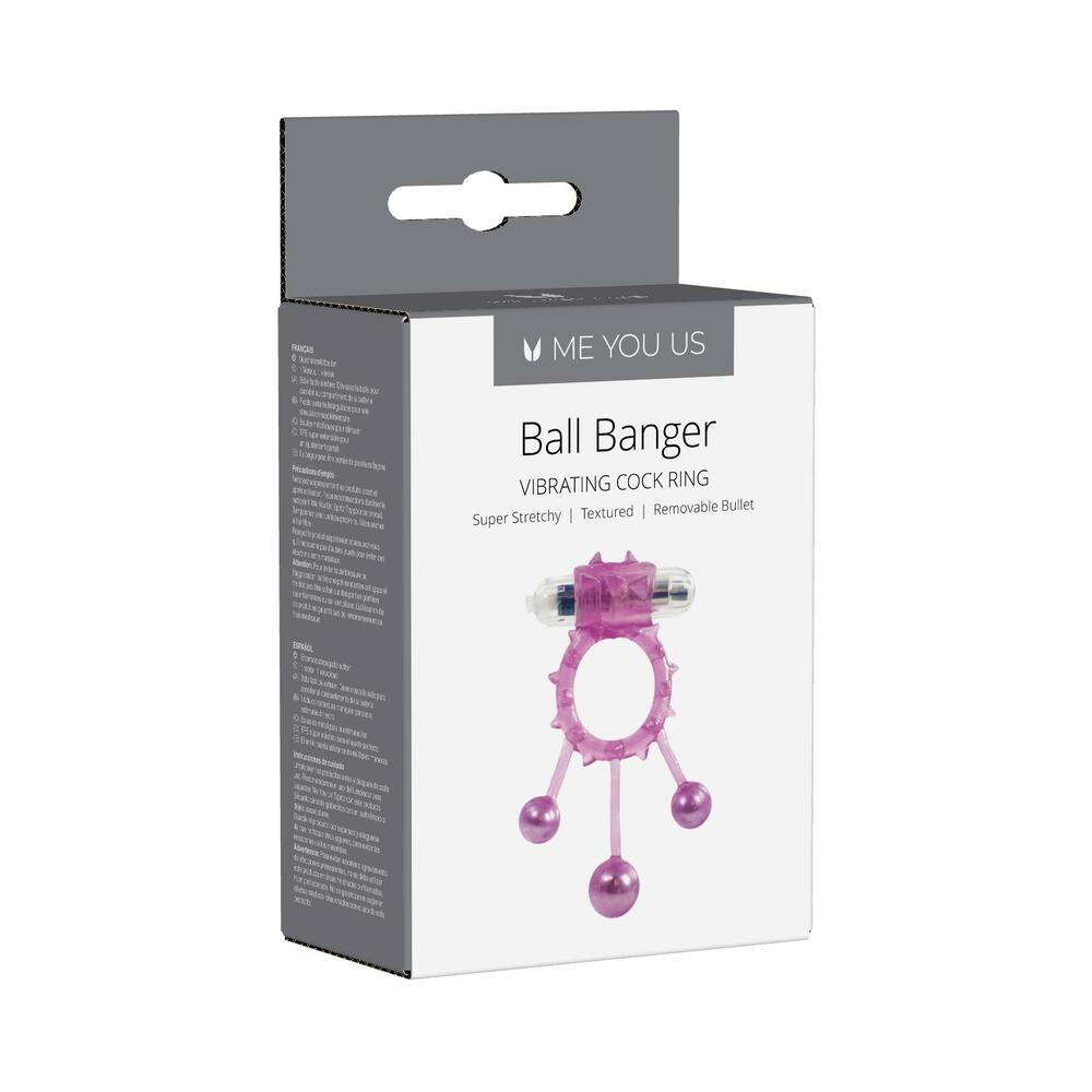 Me You Us Ball Banger Vibrating Cock Ring with Metal Balls - Purple
