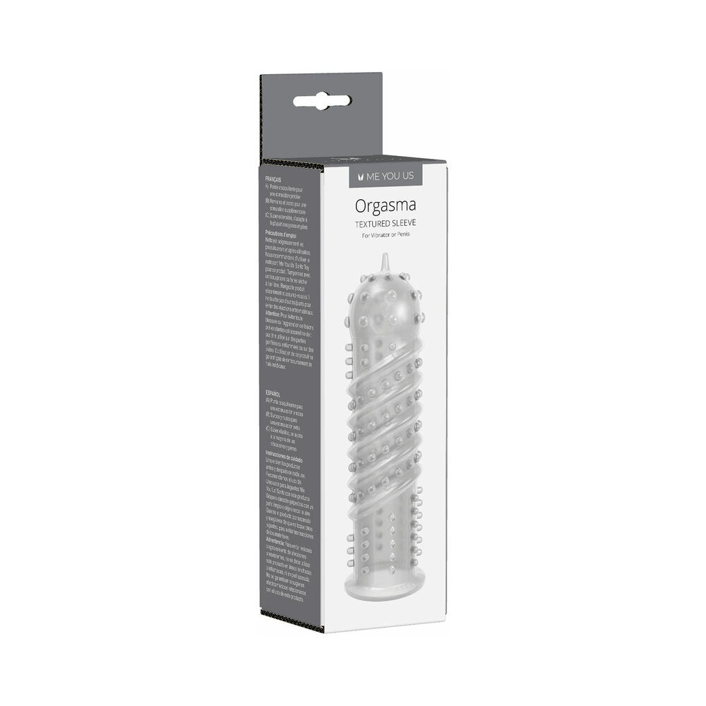 Me You Us Orgasma Sleeve Textured Rubber Sleeve for Penis or Vibrator – Clear