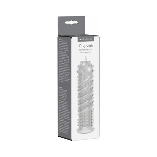 Me You Us Orgasma Sleeve Textured Rubber Sleeve for Penis or Vibrator – Clear