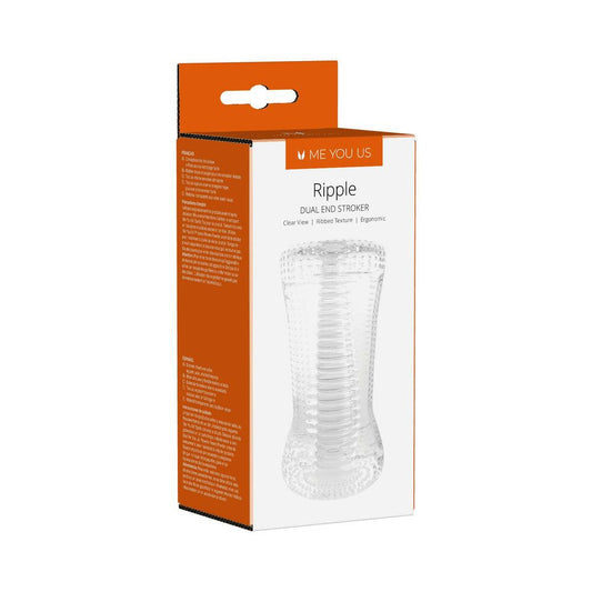 Me You Us Ripple Dual End Stroker – Clear Male Masturbator with Textured Internal Ribbing