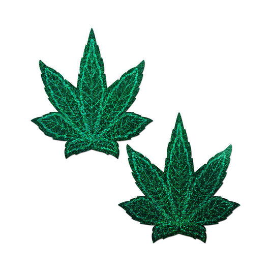 Pastease Pot Leaf Glitter Green Full Breast Covers – Enhanced Lift and Support