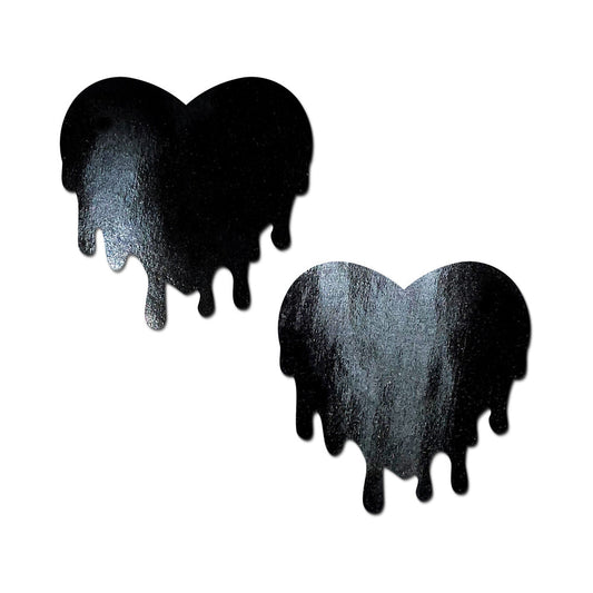 Pastease Melty Heart Nipple Pasties – Black Faux Latex Pleather