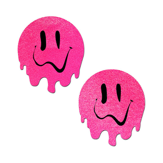 Pastease Neon Pink Melted Smiling Face Nipple Pasties – Waterproof and Comfortable Coverage