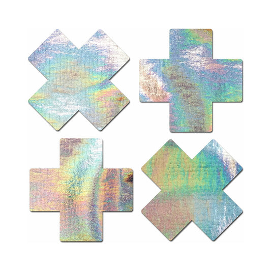 Pastease Petite Plus X Holographic Silver Cross Nipple Pasties – Silver