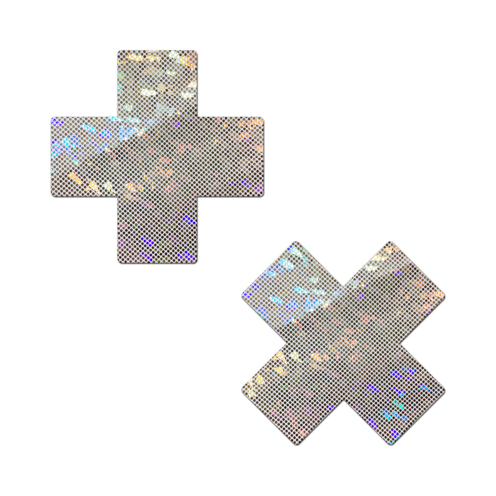 Pastease Plus X Shattered Glass Disco Ball Glitter Cross Nipple Pasties – White