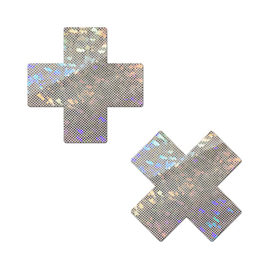 Pastease Plus X Shattered Glass Disco Ball Glitter Cross Nipple Pasties – White