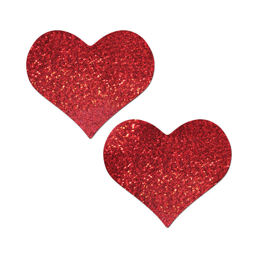 Pastease Heart Glitter Red Full Breast Covers - Modest Coverage with Lift