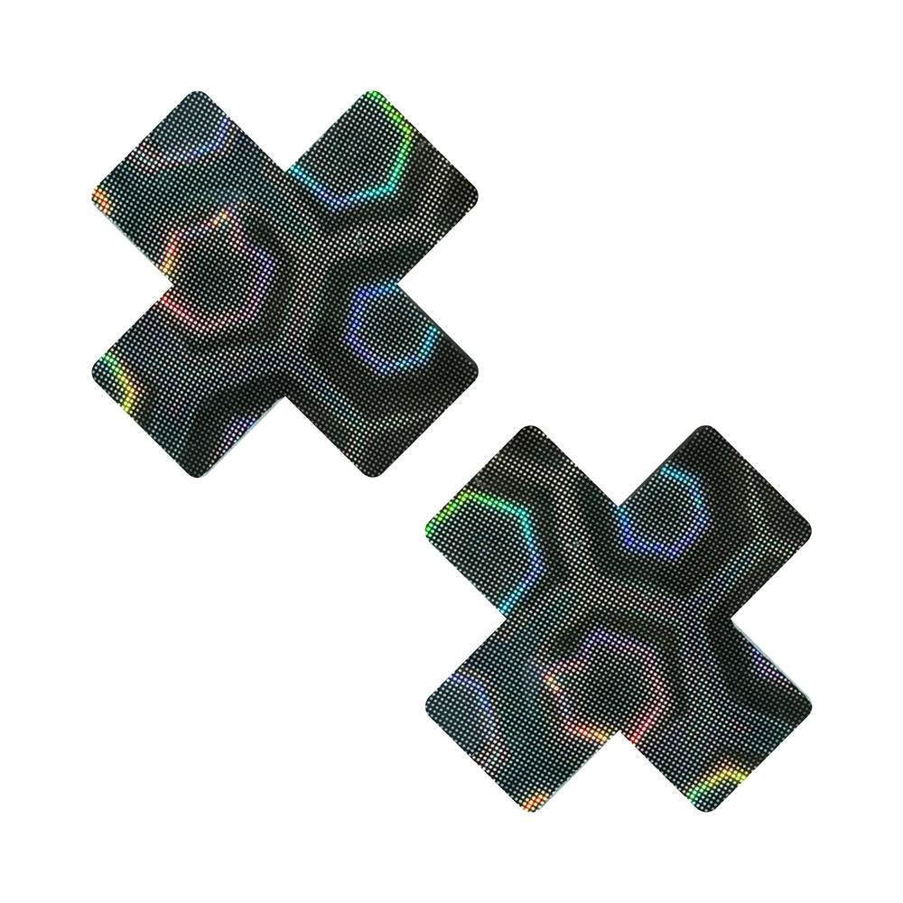 Neva Nude Black Nuclear Nightmare Trippy 3D Holographic X Nipple Cover Pasties