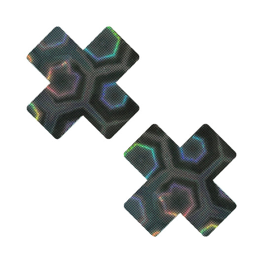 Neva Nude Black Nuclear Nightmare Trippy 3D Holographic X Nipple Cover Pasties