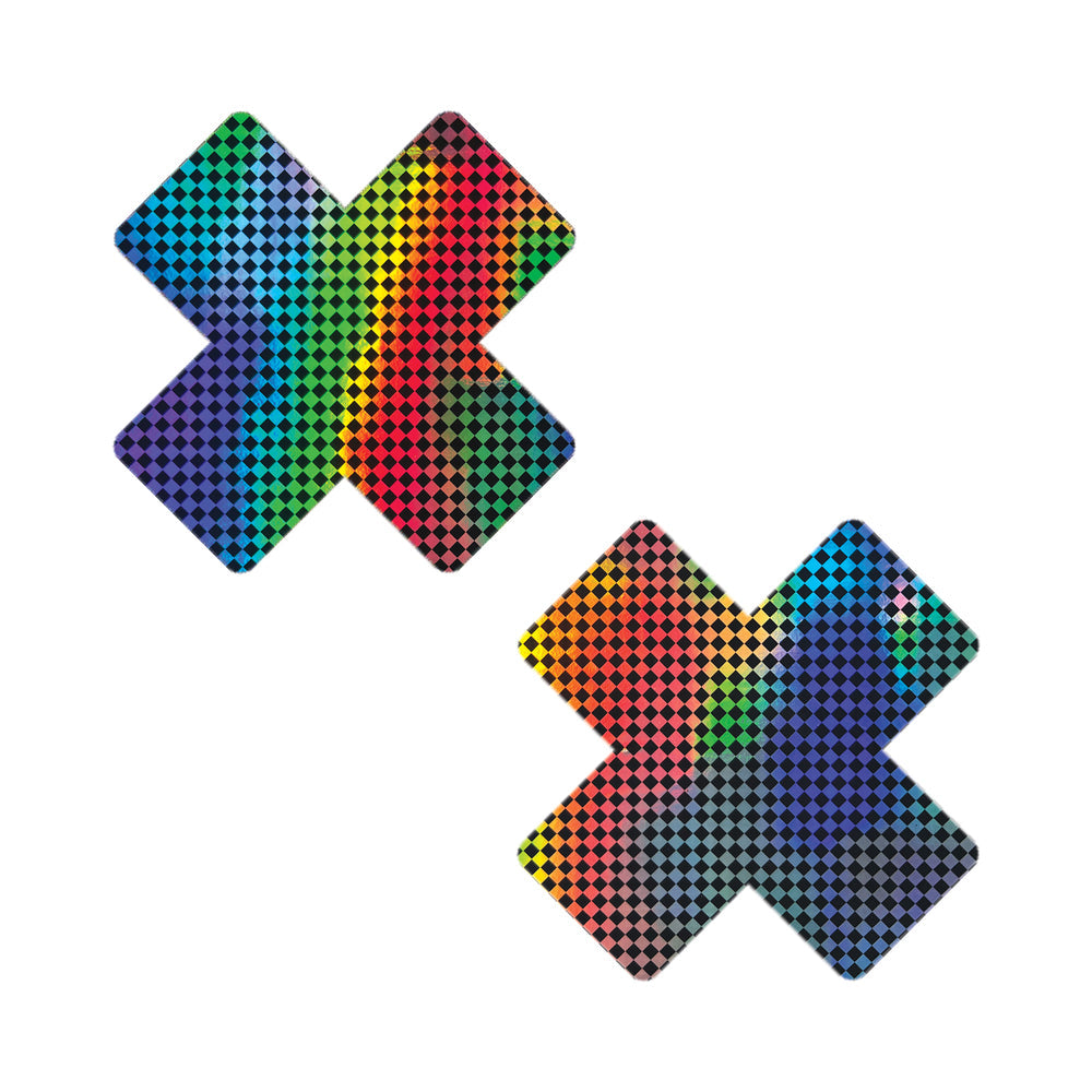 Neva Nude Talladega Trippin' Super Holographic Checkered X Nipple Pasties - Multi-Color