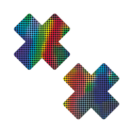 Neva Nude Talladega Trippin' Super Holographic Checkered X Nipple Pasties - Multi-Color