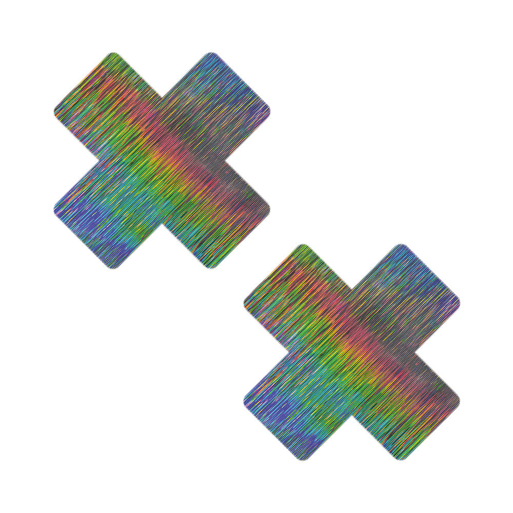 Neva Nude Naughty Nebula Super Holographic X Nipple Pasties – Multi-Color, 3 x 3 in.