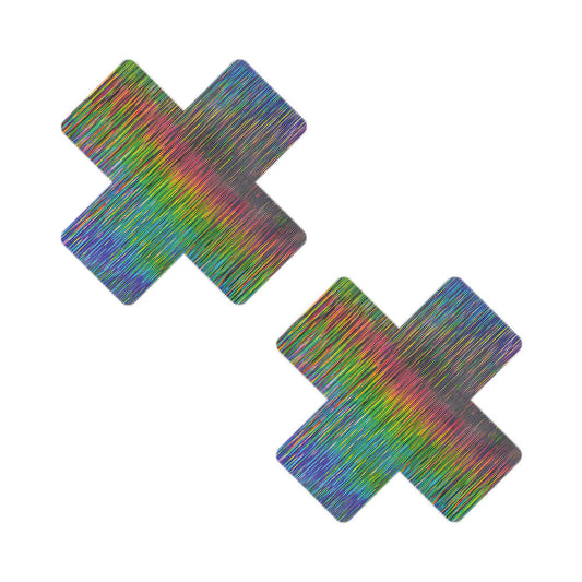 Neva Nude Naughty Nebula Super Holographic X Nipple Pasties – Multi-Color, 3 x 3 in.