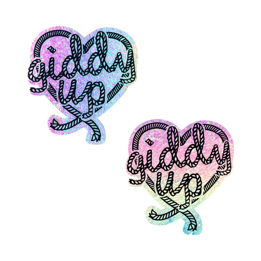 Neva Nude Giddy Up Light Pastel Smarties Party Glitter Lasso Heart Nipple Pasties - Multi-Color