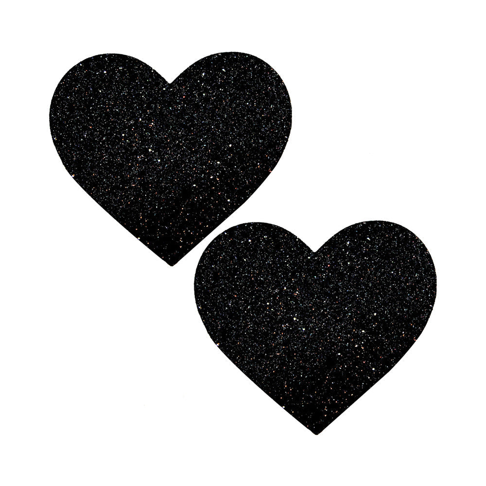 Neva Nude Queen Status Plus Size Black Glitter Heart Nipple Pasties – Large Coverage