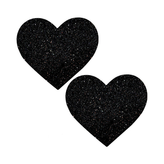 Neva Nude Queen Status Plus Size Black Glitter Heart Nipple Pasties – Large Coverage