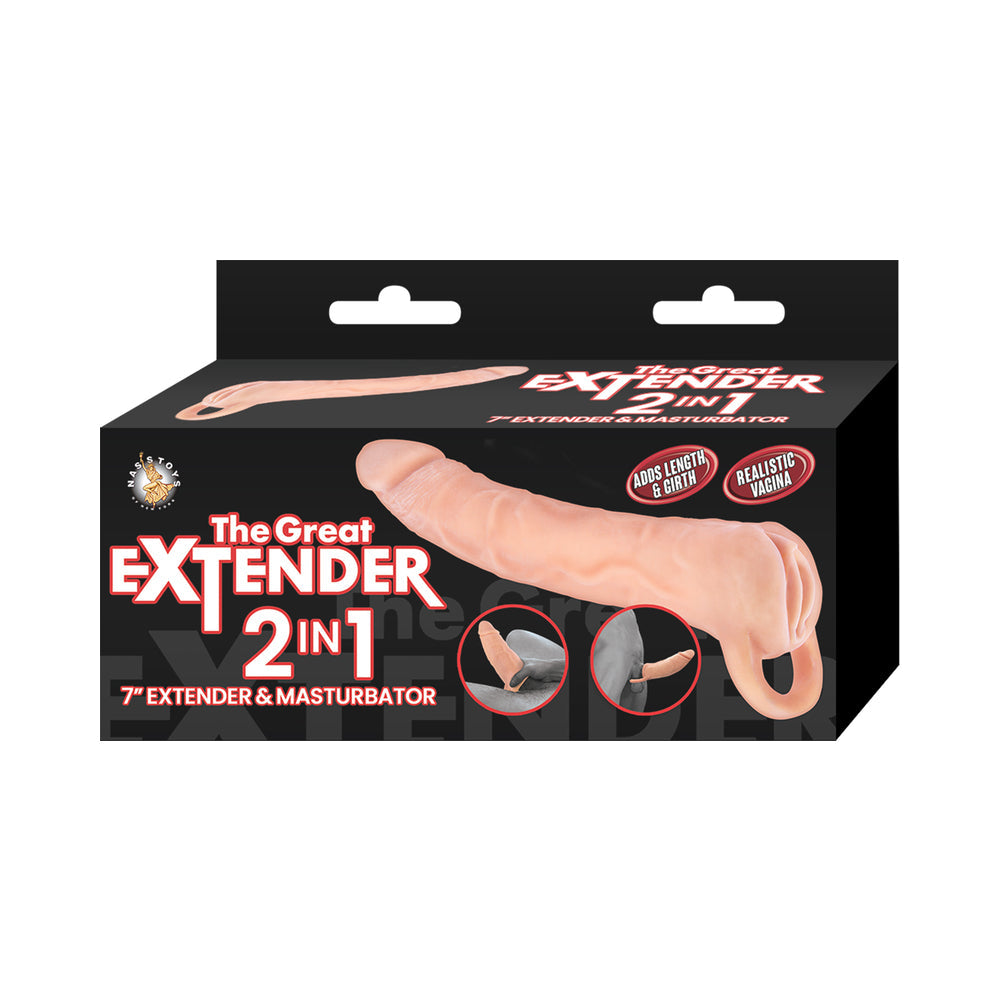 Nasstoys Great Extender 2-in-1 Extender & Masturbator 7 in. - Vanilla/Ivory/Beige