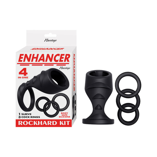 Nasstoys Enhancer 4 in One Rock Hard Kit – Black – Ribbed Penis Sleeve with Cock Rings