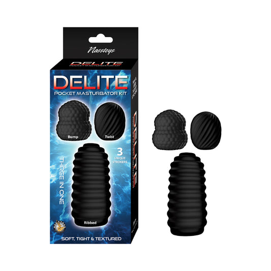 Nasstoys Delite Pocket Masturbator Kit – Black – Three Unique Textured Strokers