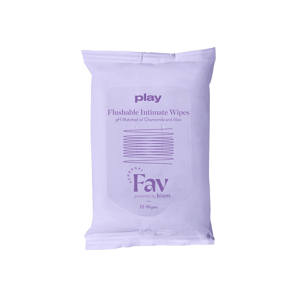 Personal Fav Play Flushable Intimate Wipes 10-Pack – pH Matched, Chamomile and Aloe