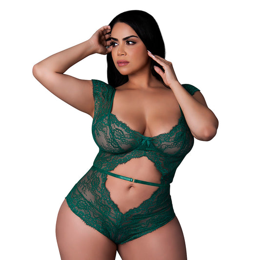 Magic Silk Evermore Cutout Romper - Emerald - Plus Size