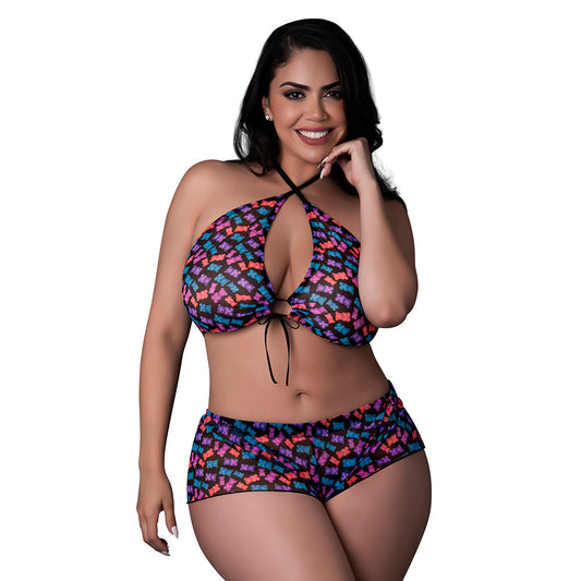 Magic Silk Hazy Dayz Halter Top & Hot Short Set - Gummy Bears - Queen Size
