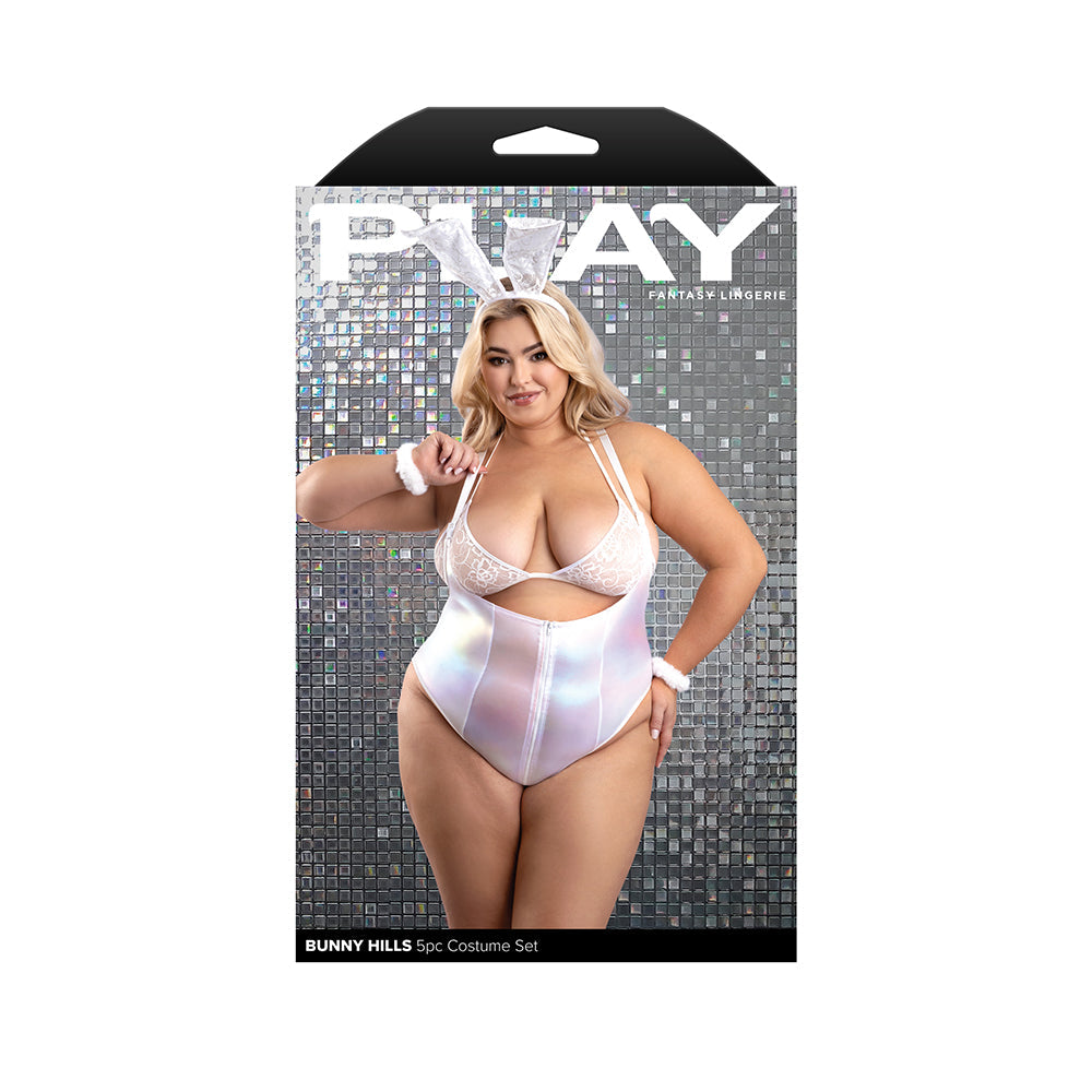 Fantasy Lingerie Bunny Hills 5-Piece Bunny Costume Set – White XL/2XL