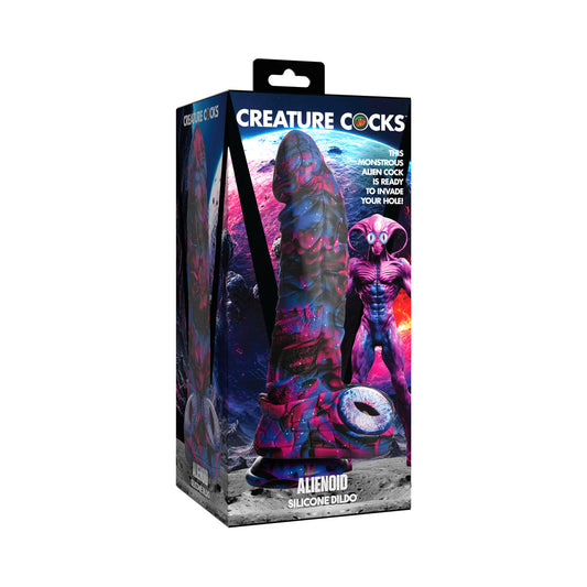 Creature Cocks Alienoid Silicone Dildo – Multi-Color, Textured Shaft, Suction Cup Base