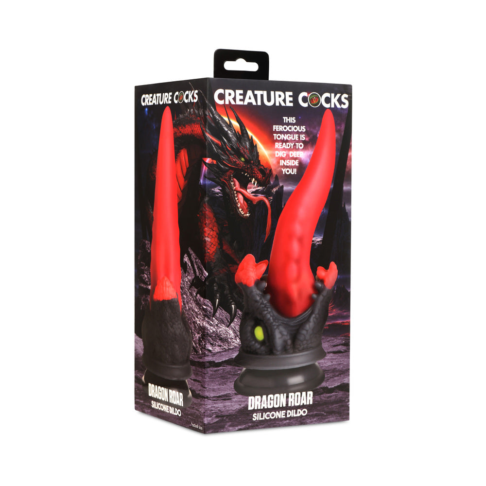 Creature Cocks Dragon Roar Silicone Dildo – Red and Black with Suction Cup Base