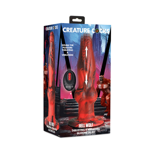 Creature Cocks Hell Wolf Thrusting & Vibrating Silicone Dildo – Red and Black