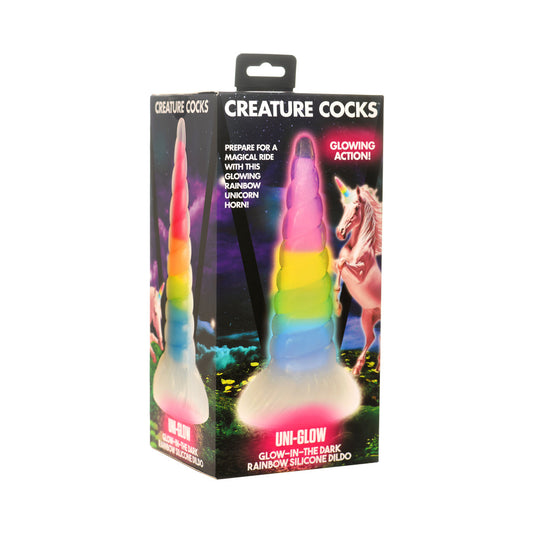 Creature Cocks Uni-Glow Glow-in-the-Dark Rainbow Silicone Dildo – 7.7 Inches