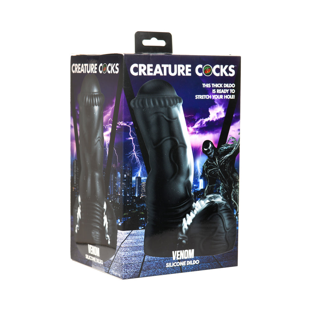 Creature Cocks Venom Silicone Dildo – Black and White, Ribbed Texture