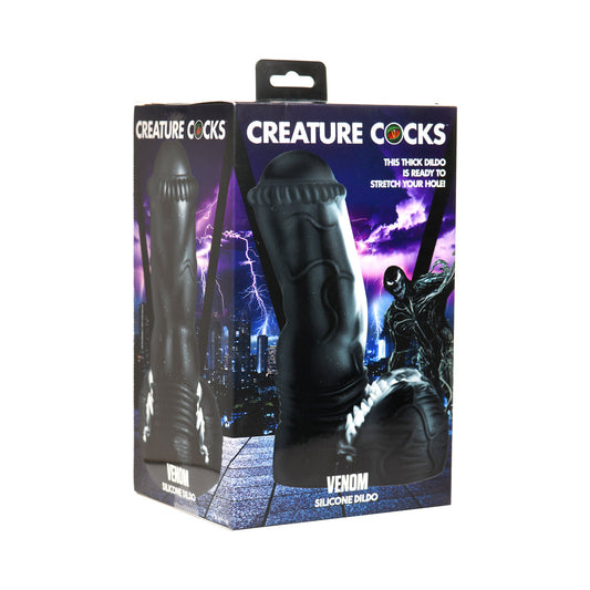 Creature Cocks Venom Silicone Dildo – Black and White, Ribbed Texture