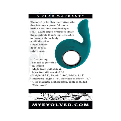 Evolved Thumbs Up Rechargeable Vibrator – Teal