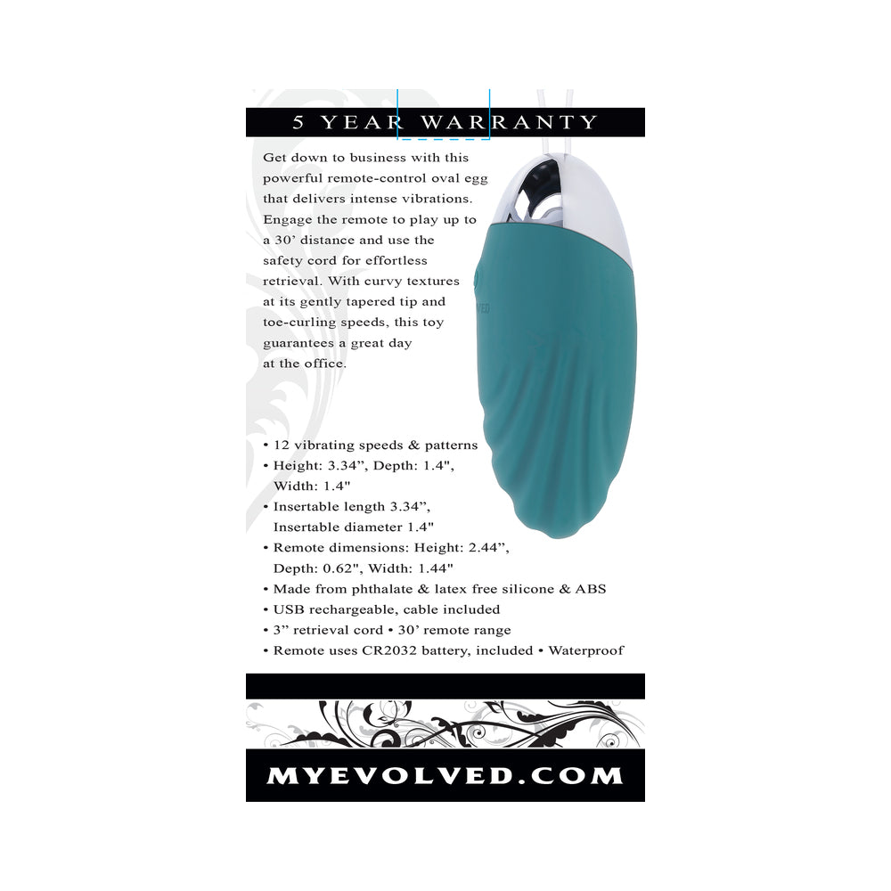 Evolved Oval Office Rechargeable Vibrating Egg – Teal