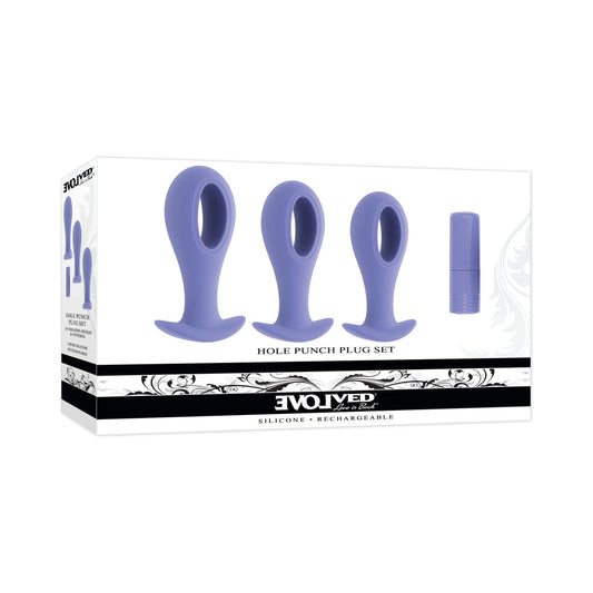 Evolved Hole Punch Plug Set Rechargeable Silicone Vibrators - Purple