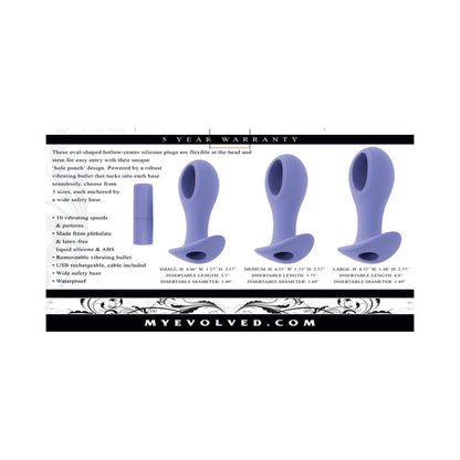 Evolved Hole Punch Plug Set Rechargeable Silicone Vibrators - Purple