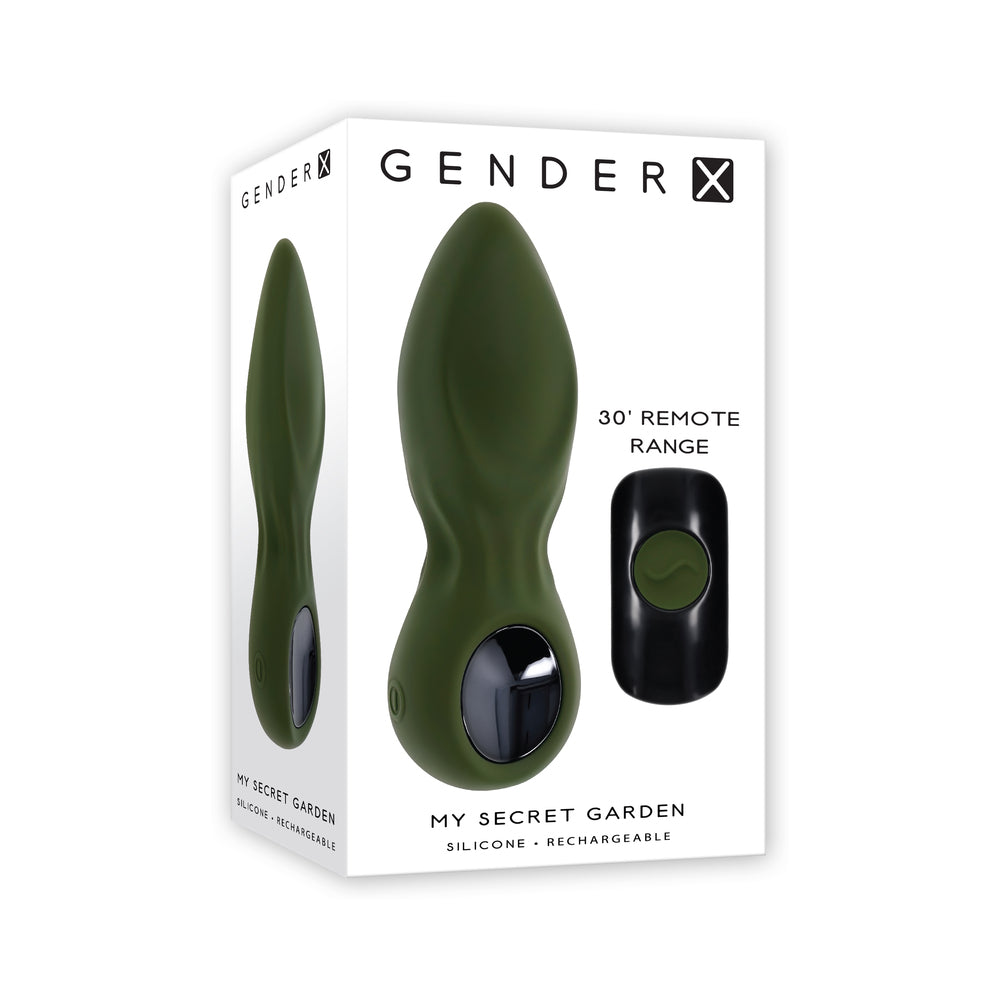 Gender X My Secret Garden Rechargeable Vibrating Anal Plug with Remote - Green